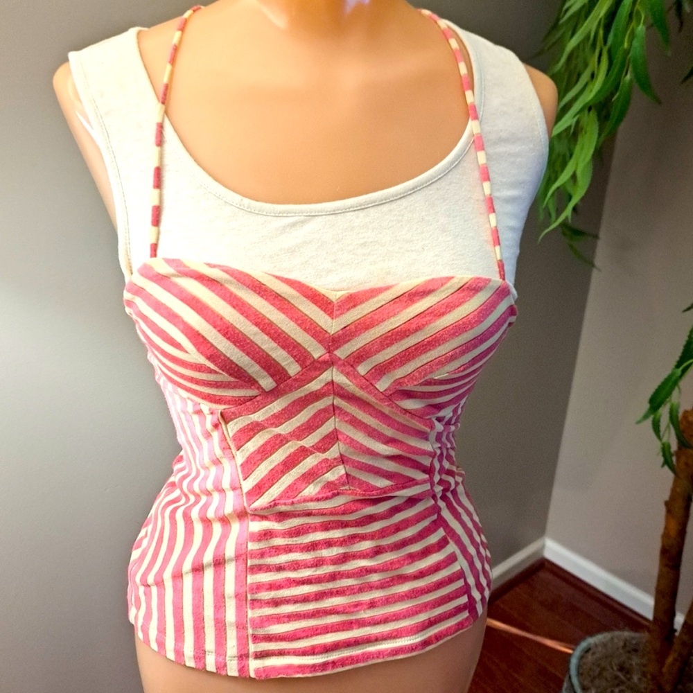 ✨🆕BNWOT L.A.M.B. Spring 2009 Red & White Stripped Tank Top!RARE!SOLD OUT!Sz Sm!